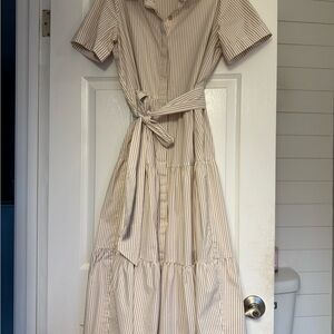 Chico's Tan and Cream Midi Sundress with Peter Pan Collar